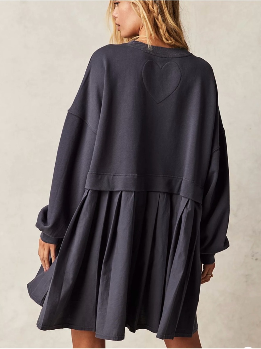 Free People Charcoal Pleated Sweatshirt Mini Dress - Picture 3 of 12